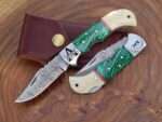 Damascus Steel Folding knife - Malachite and camel bone