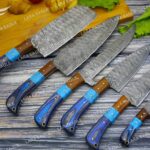 6-Pieces Blue Chef Knife Set with Turquoise, Rosewood, Pakka Wood handle