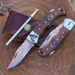 Buy Full Copper Blade Pocket Folding Knife with Mahogany Woods handle and size 6.5"