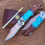 Buy Full Copper Blade Knife with Turquoise & Mahogany Woods handle- Folding Pocket Knife