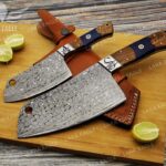 Damascus Steel Cleaver Knife with handle made of Steel Bolster, Rose Wood and Epoxy