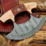 Rosewood Ulu Knives with Rosewood,Olive Wood, Mosaic Pin & Brass Spacers Handle
