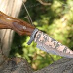 Copper Damascus Bobcat Hunting Knife – Exotic Rose Wood Handle