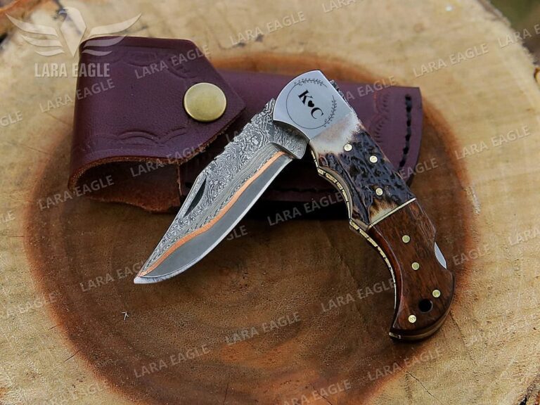 Custom Handmade Folding Knife with Rosewood & Antler Horn Handle main image 0