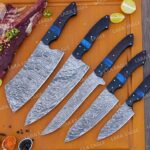 Lara Eagle 5 Pcs Damascus Steel Chef Knife Set – G10, Wangi Wood & Resin