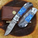 Damascus Steel Pocket Knife - Pakka Wood & Steel Bolsters
